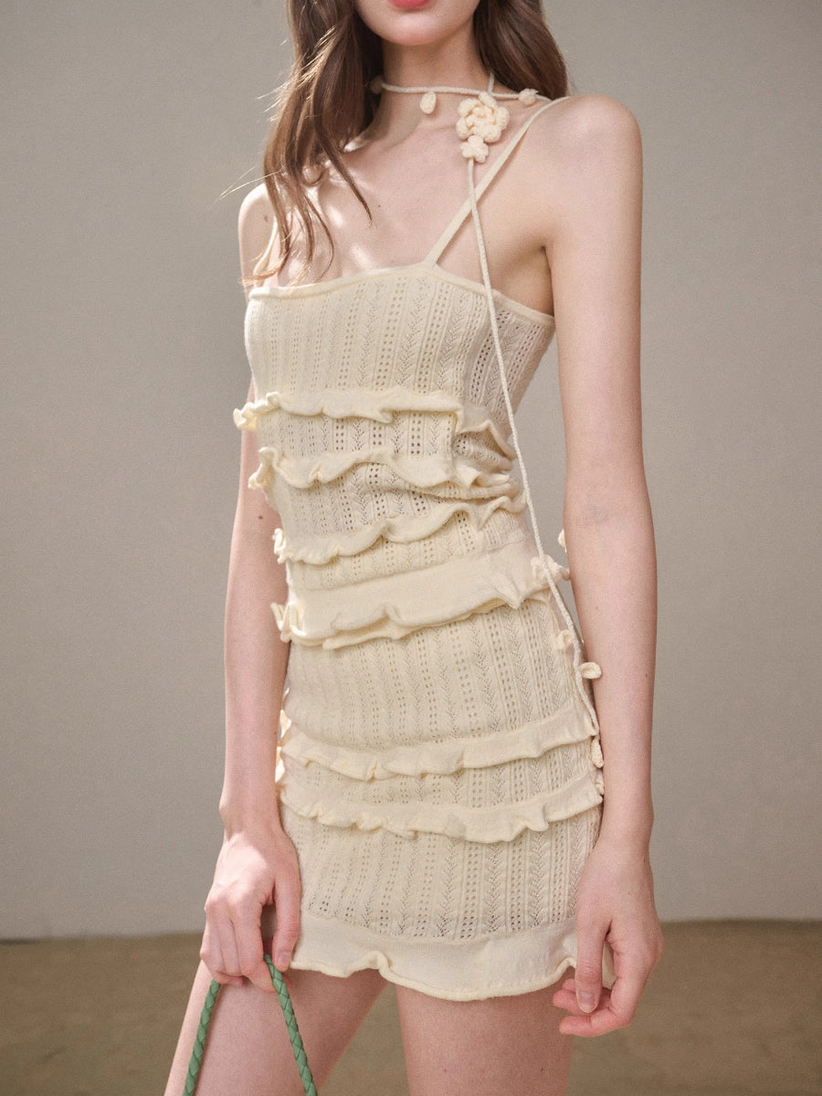 Hollow Out Cream Knit 3-Piece Set