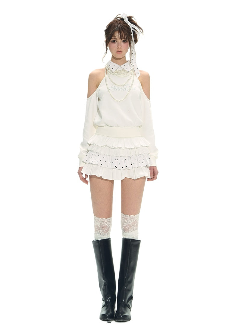 White Spliced Halter 2-in1 Hoodie