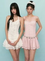 White Ruffle Halter Mini Dress