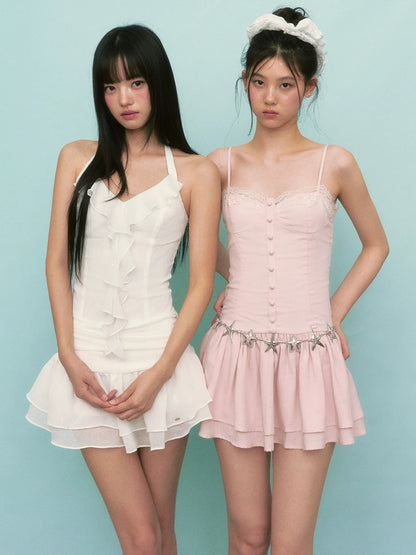 White Ruffle Halter Mini Dress