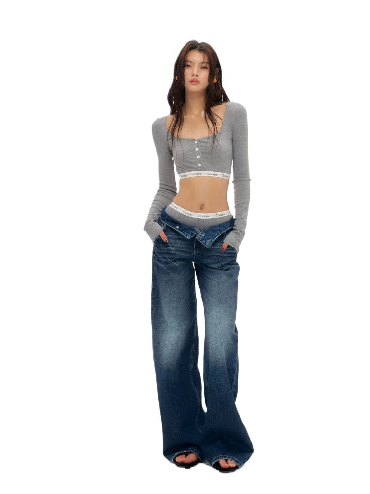 Dark Blue &amp; White Flare Jeans