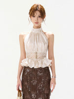 Satin Halter Lace Waist Top
