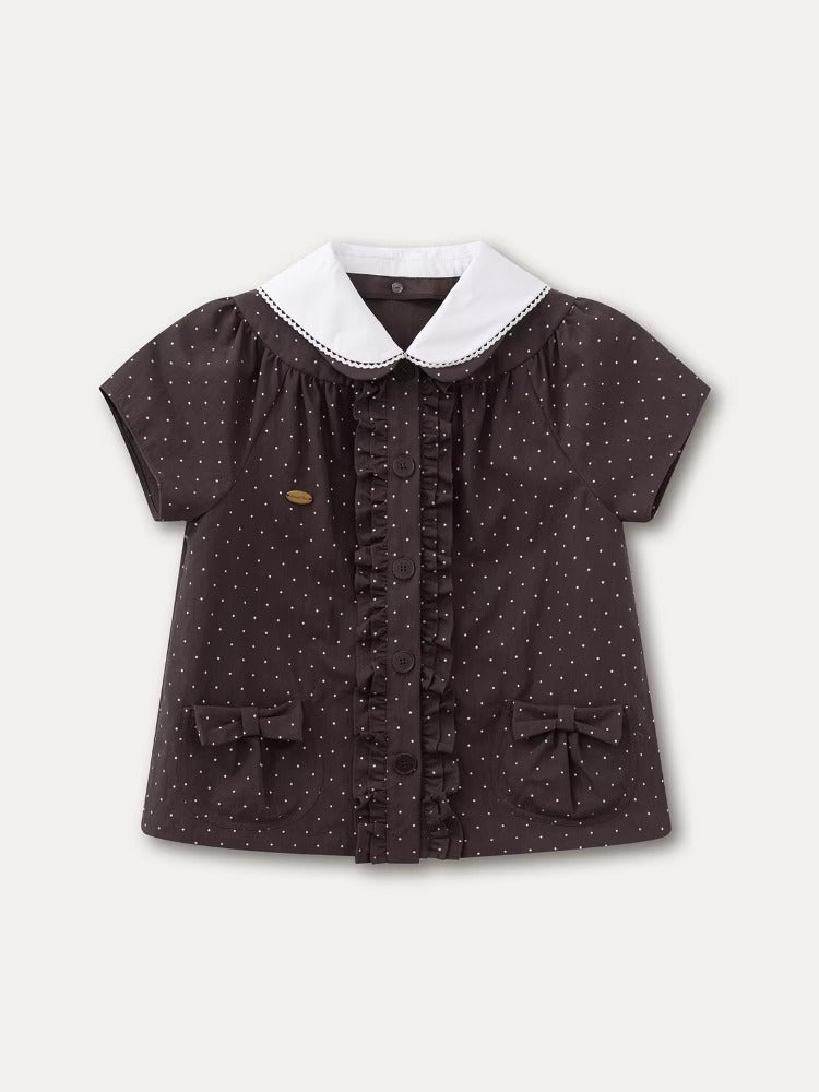 Polka Doll Collar Shirt &amp; Skirt Set
