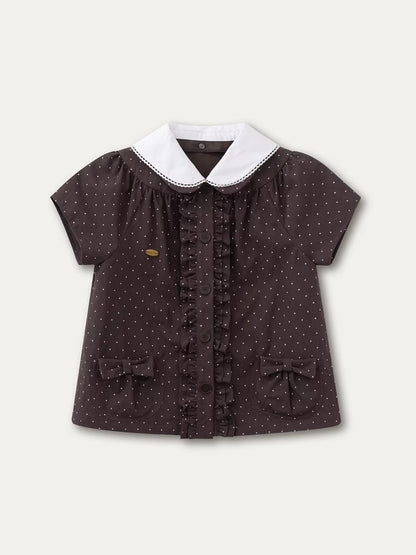 Polka Doll Collar Shirt &amp; Skirt Set