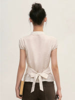Apricot Plaid Tie-Neck Blouse
