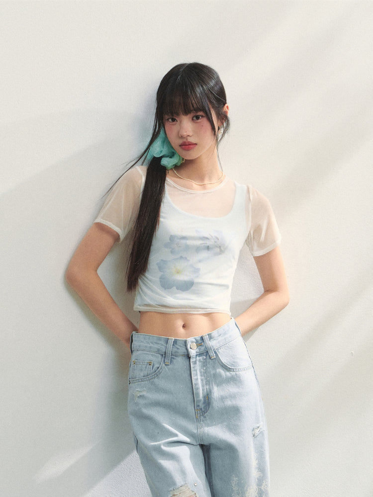 Blue Printed 2-in-1 T-shirt