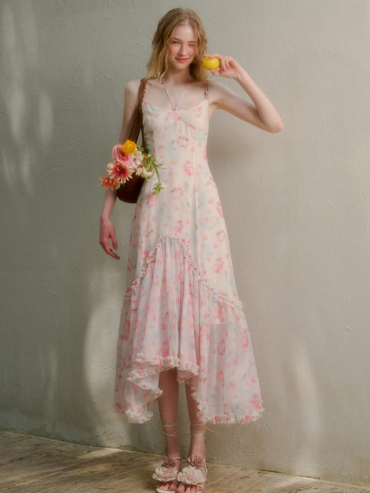 Flower-pattern Flowing Dress
