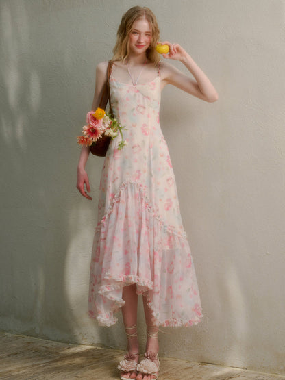 Flower-pattern Flowing Dress