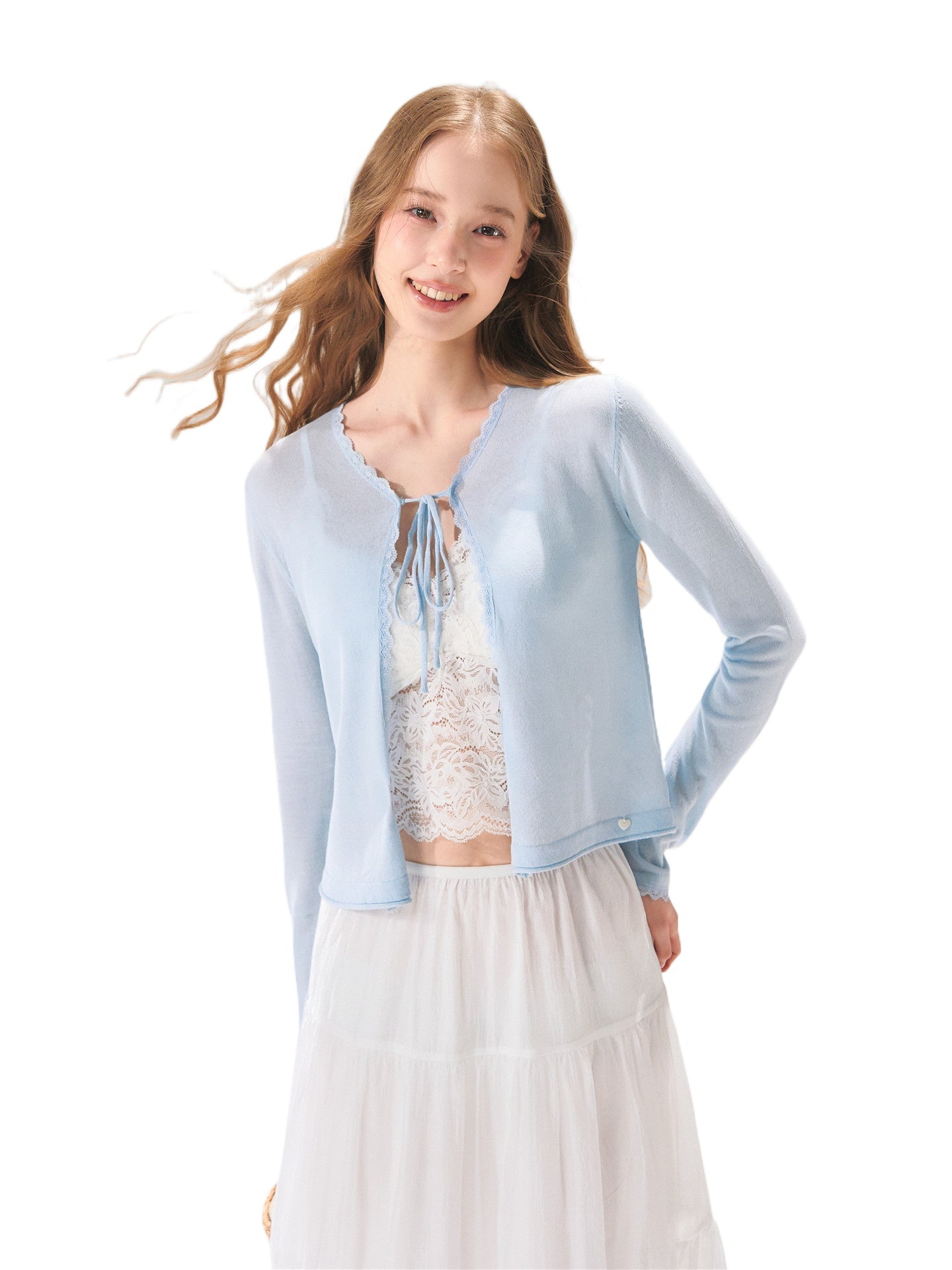 Lace Trim Tie Cardigan