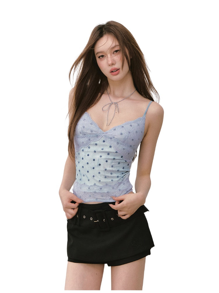 Irregular Tie-Dye Polka Dot Lace Vest