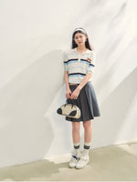 Fake Two-piece Printed Belted Pleated Skirt