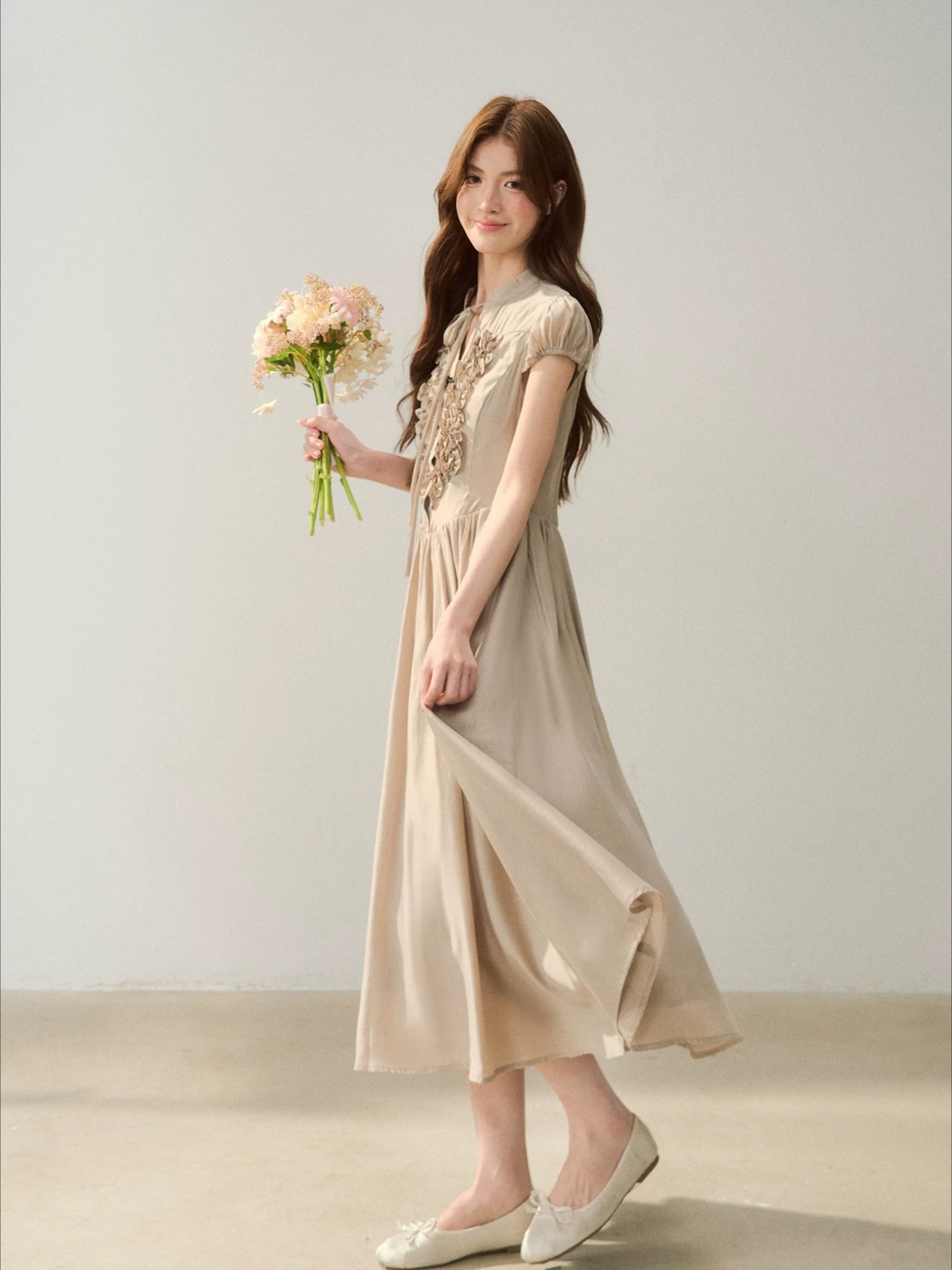 Acetate Ruffle Midi Dress