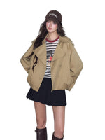 Vintage Solid Cropped Trench Coat