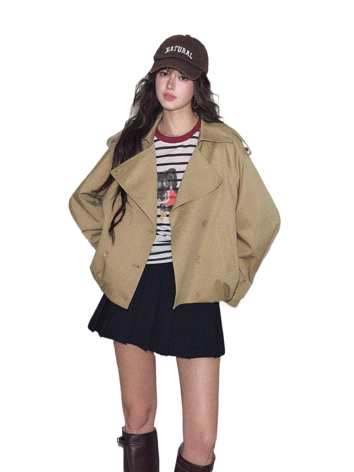 Vintage Solid Cropped Trench Coat