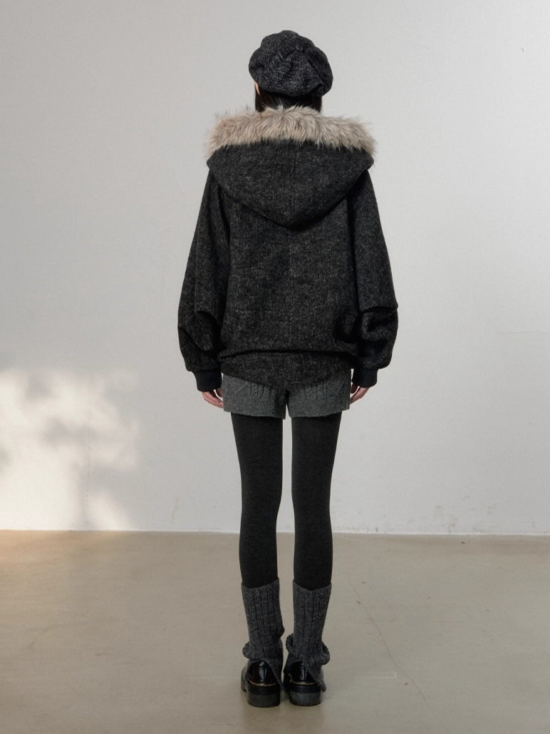Wool Fur Trim Cape Coat