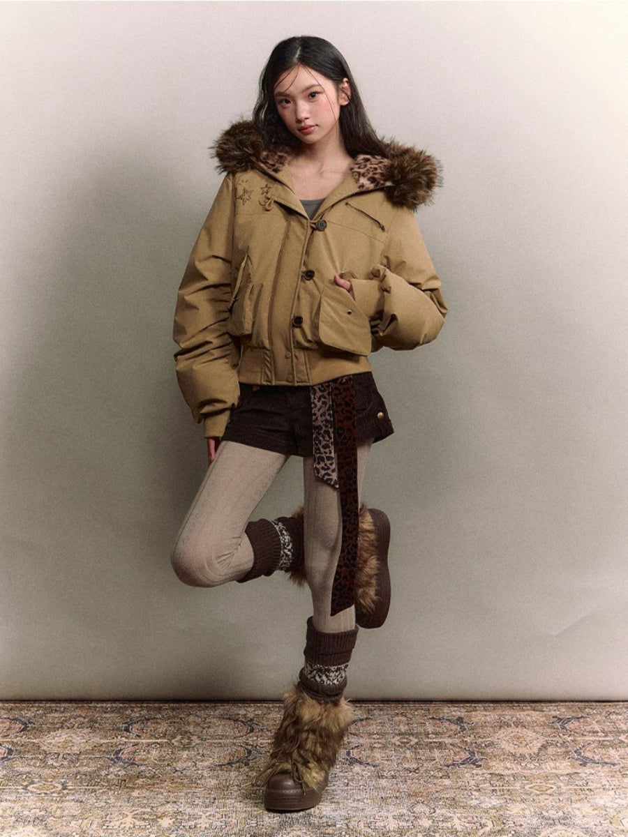 Faux Fur Aviator Down Jacket