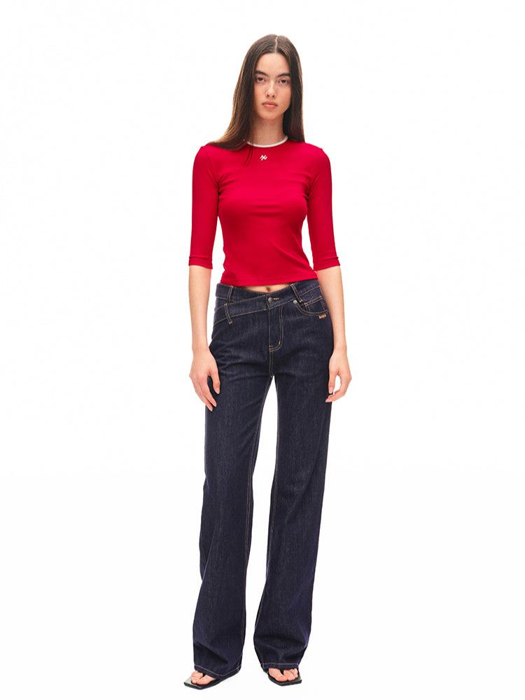 Modern Contrast-Trimmed Mid-sleeve T-shirt