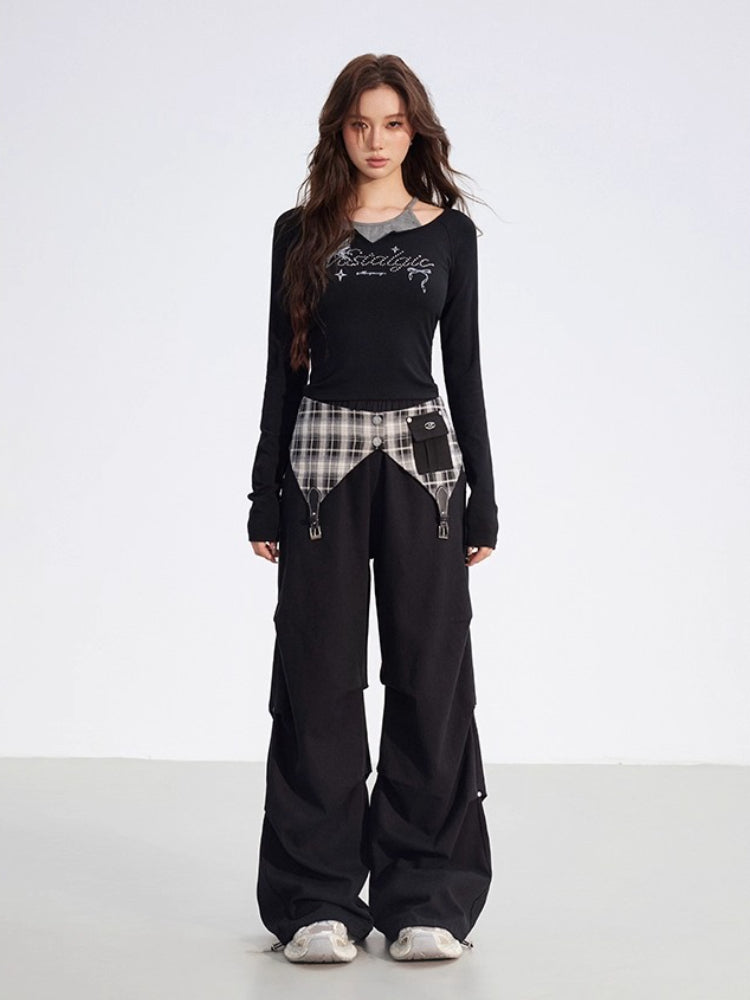 Two-Way Plaid Cotton Utility Pants