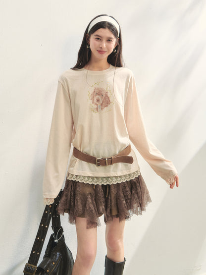 High-Waist Lace Tie Puff Skirt