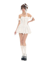 White Polka Dot Corset Balloon Mini Dress