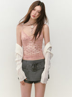 Irregular Tie-Dye Polka Dot Lace Vest