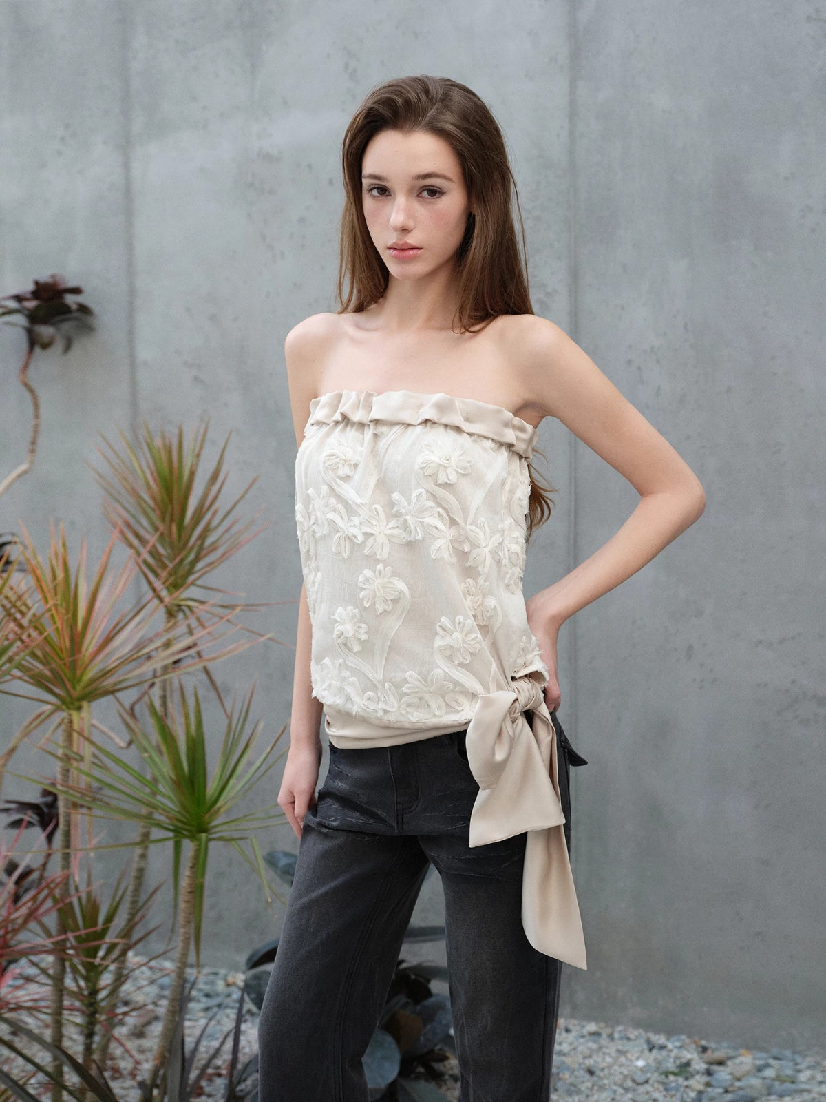 Satin Lace Tie-Up Bandeau