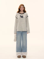 Blue Shearling-Trim Straight-Leg Denim Pants