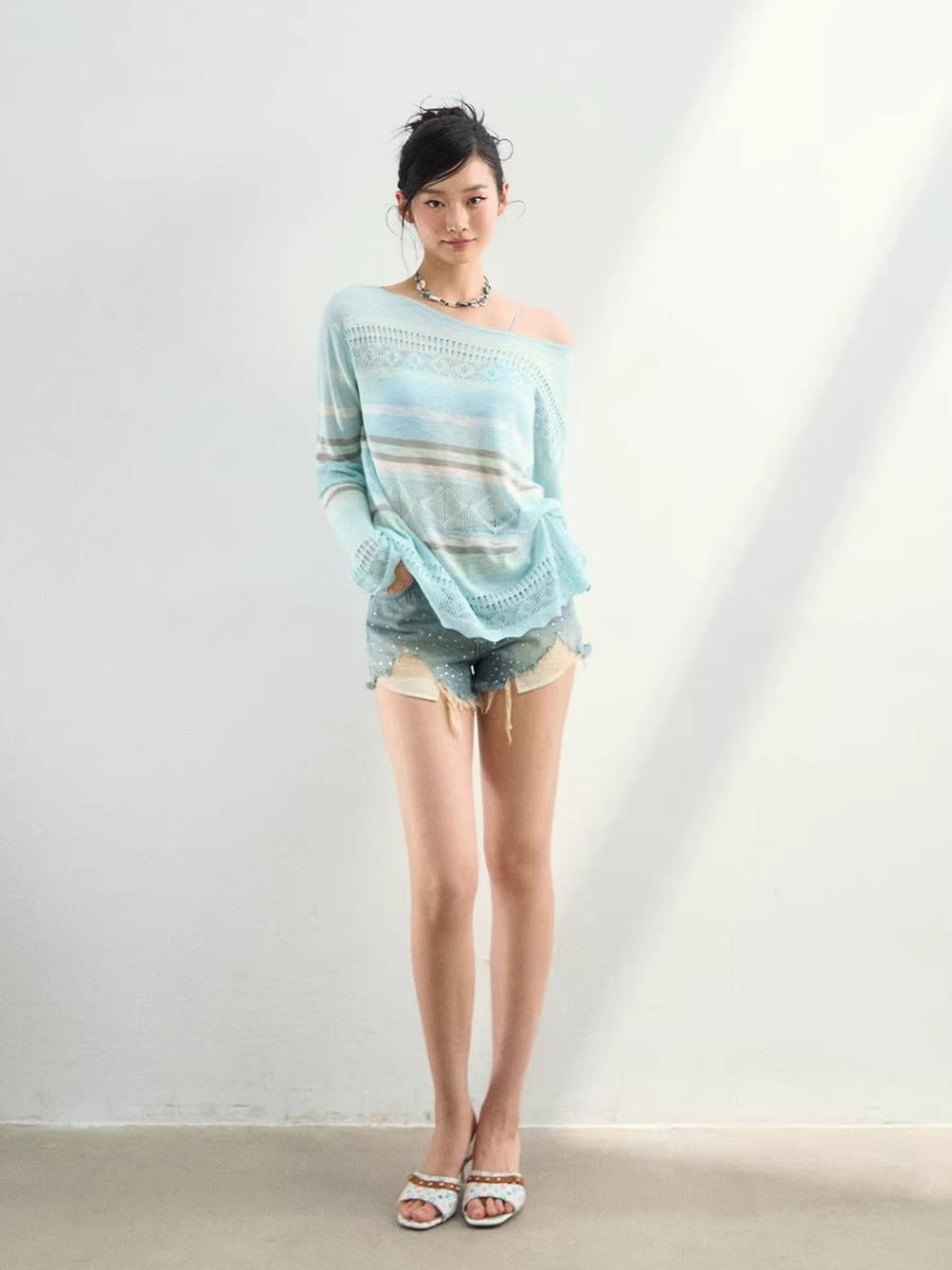 Stripe Openwork Knit Sweater