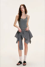 Gray Layered Plaid Halter Dress
