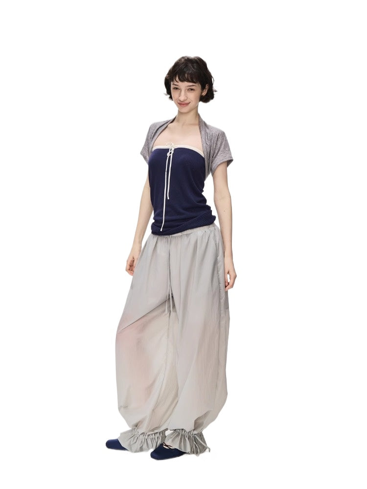 Navy Color-Block Mesh Tube Top