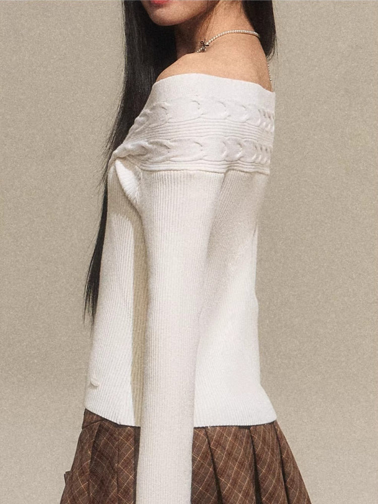 Off-Shoulder V-Neck Knit Top