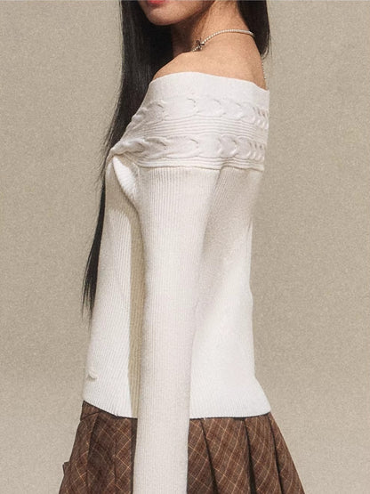 Off-Shoulder V-Neck Knit Top