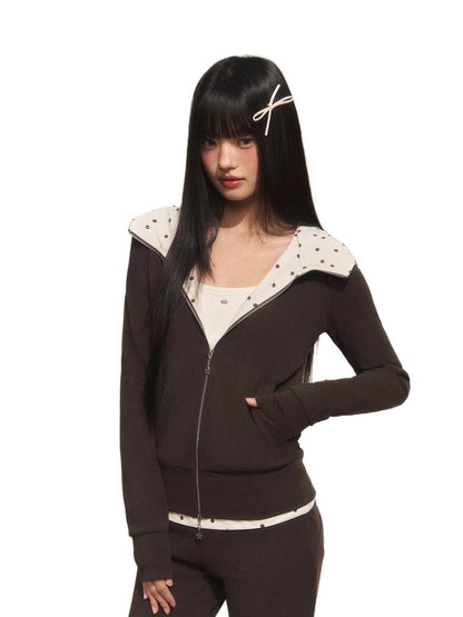 Polka Dot Contrast Zip Hoodie Set