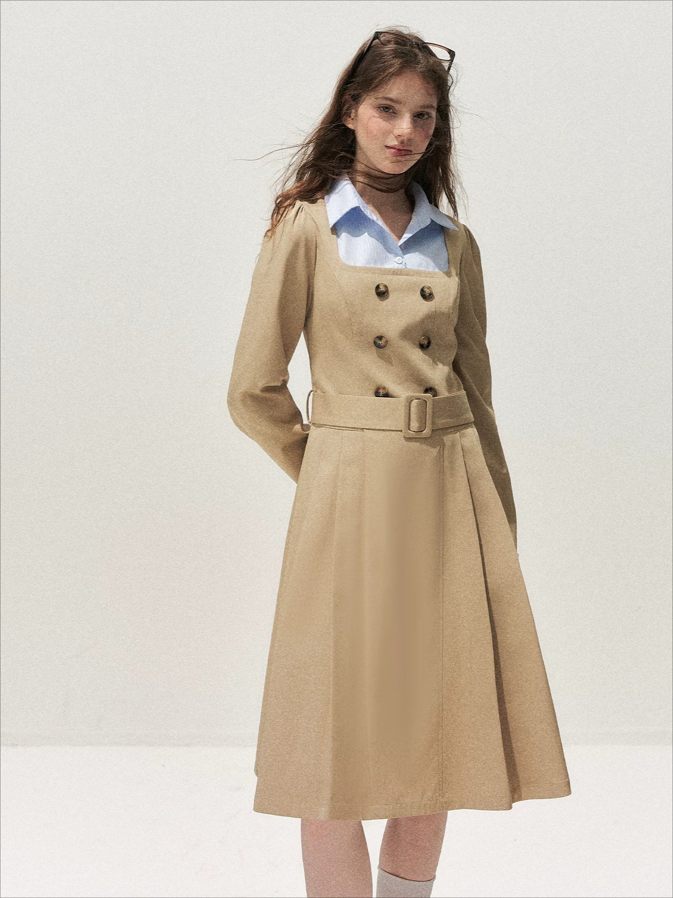 Vintage Mock-Layer Trench Dress
