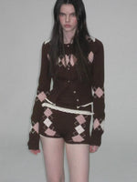 Brown Argyle Knit Set
