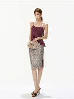 Sequin Slit Midi Skirt