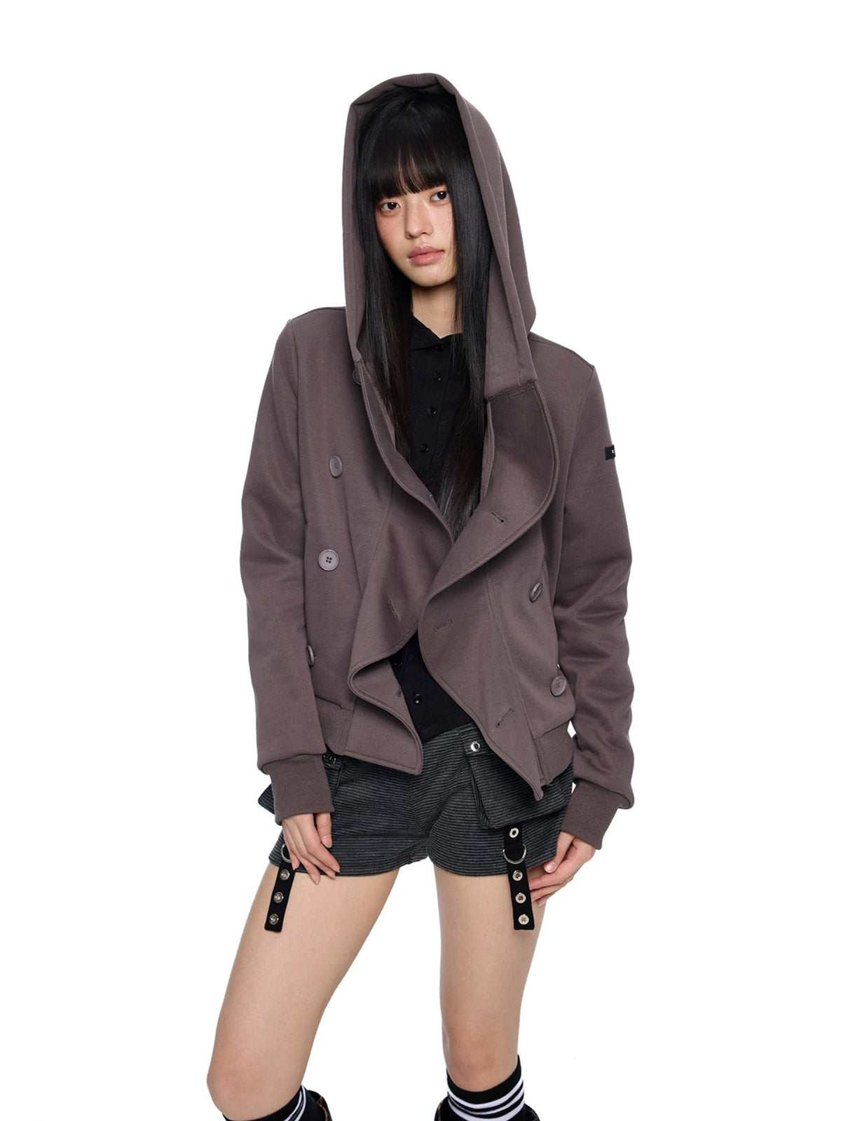 Striped Hooded Patchwork Cardigan