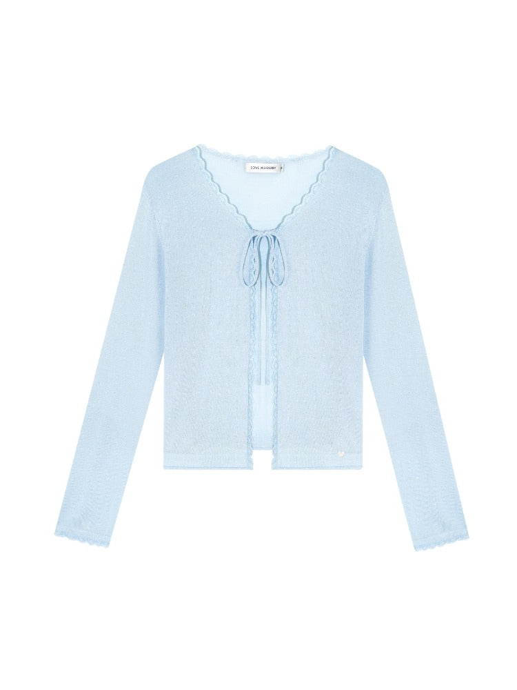 Lace Trim Tie Cardigan