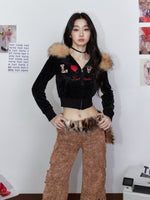 Leopard Print Embroidered Hooded Sweatshirt & Pant Set