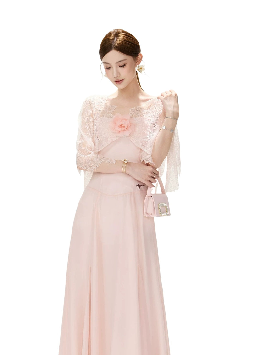 Floral Lace Cape Dress