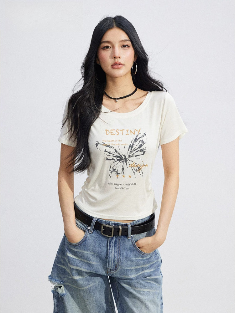 Butterfly Ruched Slim Tee