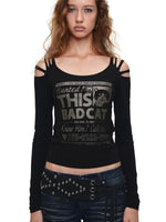 Cat Foil Print Cutout Top