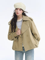 Vintage Solid Cropped Trench Coat