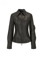 Dark Brown Studded PU Leather Jacket