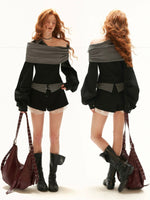 Off Shoulder Plaid Layered Top
