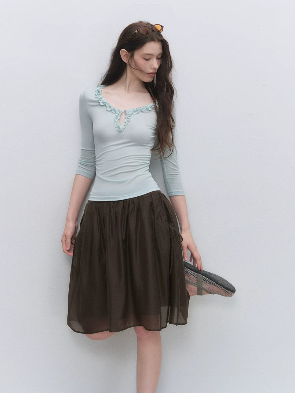 Lyocell Ruffle V-Neck Top