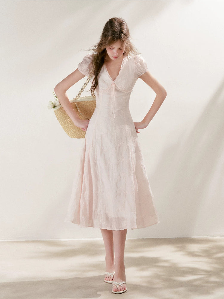 Pink Embroidered Lace Dress