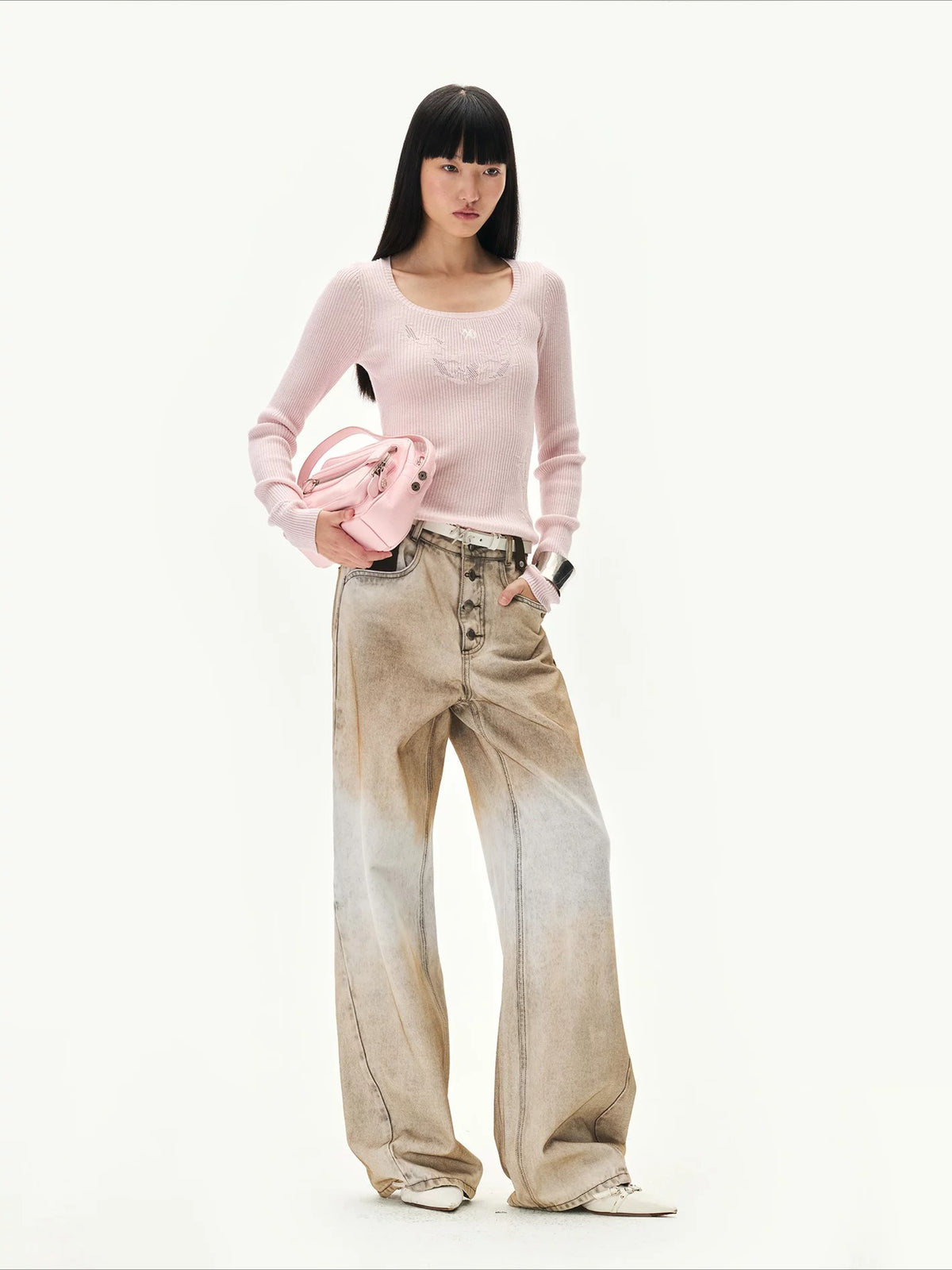 Washed Suede Detail Jeans