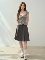 Pink & Gray Ruffle Trim Blouse