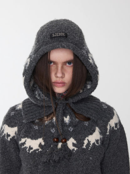 Fair Isle Pony Jacquard Knit Balaclava Hat